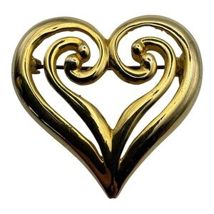 Vintage AAI Signed Heart Brooch Gold-Tone‎ Textured Pin Jewelry 1980s